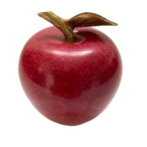 vintage stone apple brass leaf paperweight sculpture